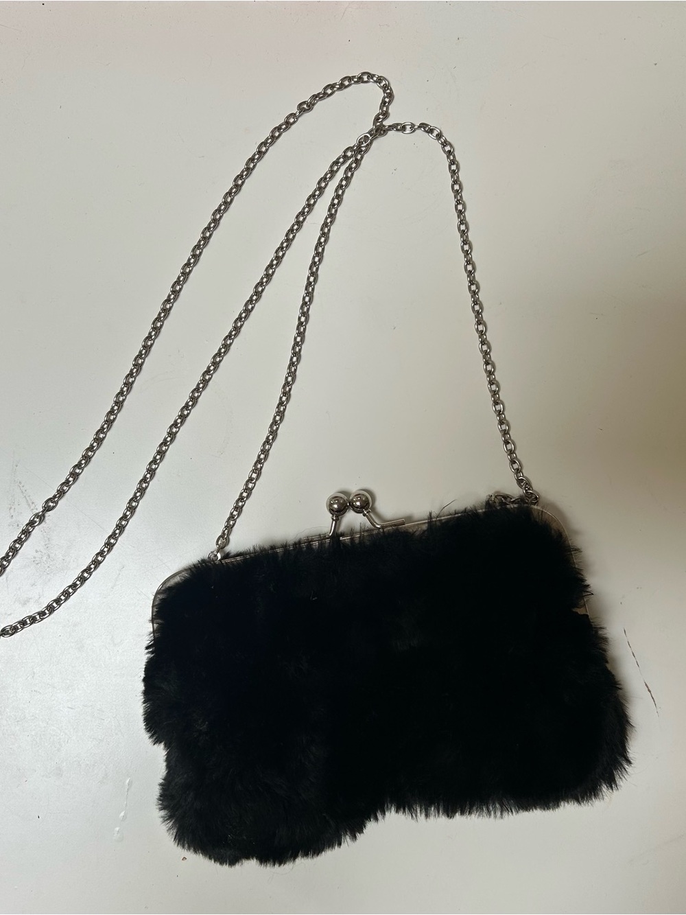 Vintage Black Faux Fur Chain Crossbody Bag